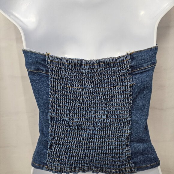 Jolie & Joy Tank Crop Chambray Strapless Smocked Festival M - Picture 7 of 11